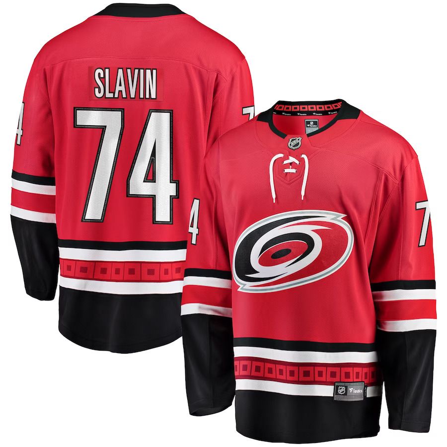Men Carolina Hurricanes #74 Jaccob Slavin Fanatics Branded Red Breakaway Player NHL Jersey